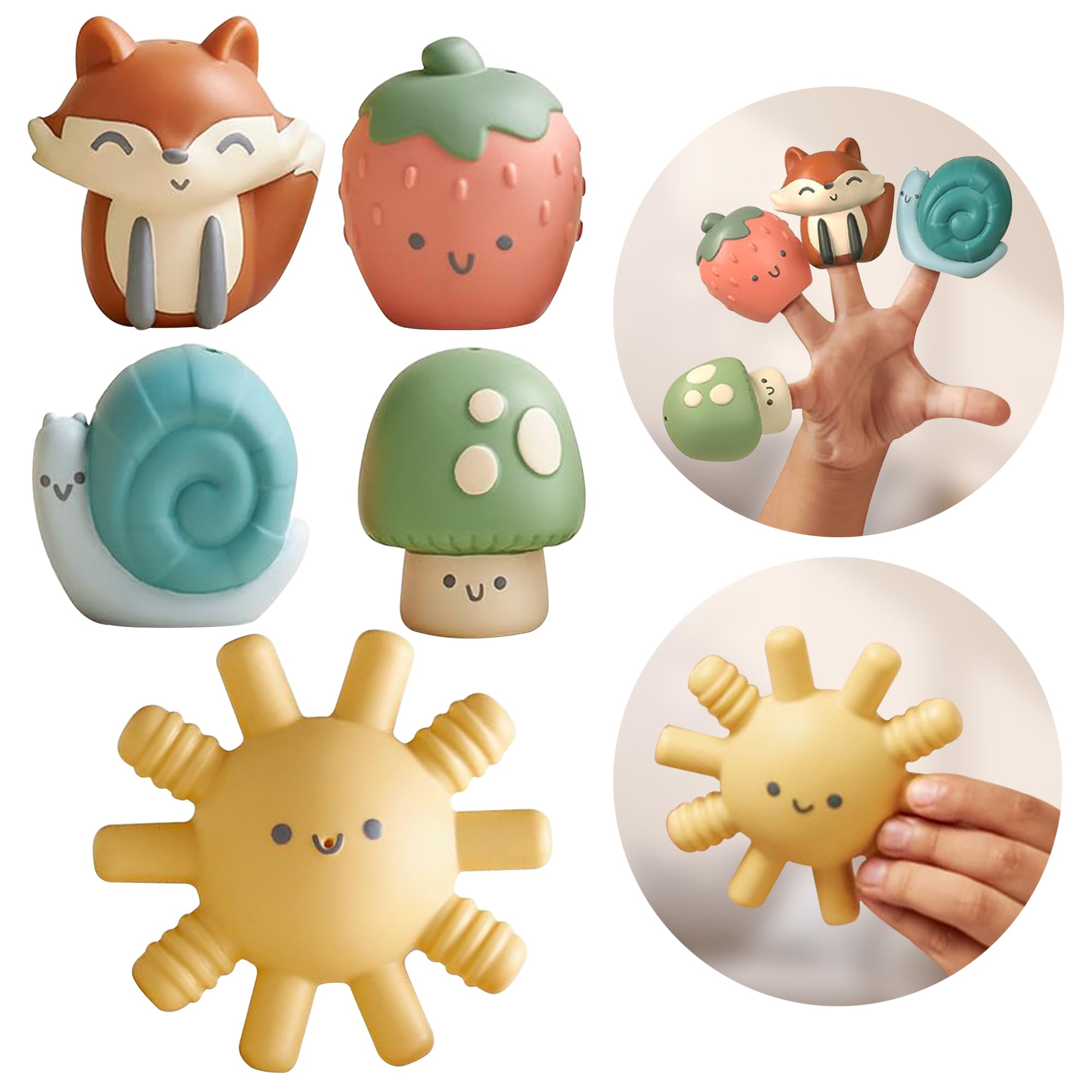 Itzy Ritzy Finger Puppet Bath Toy Set– 5-Piece Set Includes 4 Soft Finger Puppets & 1 Water-Squirting Bath Toy – Fun Characters Offer Interactive & Imaginative Play – for 6 Months and Up - Multicolor