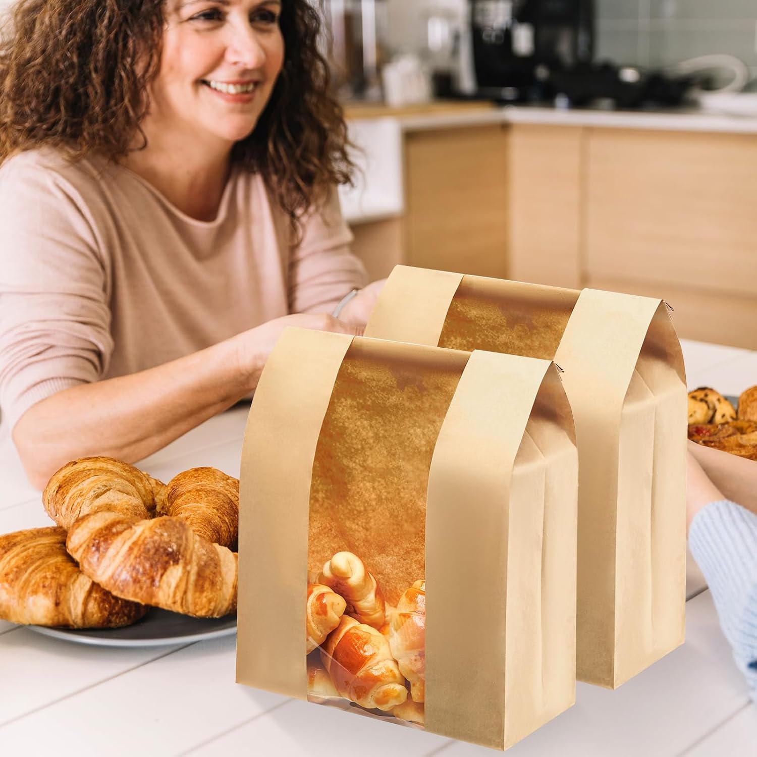 120 Pack Large Paper Sourdough Bread Bags with Tin Tie Tabs & 600 Stickers | 14" X 8.3" X 3.5" Bread Bags with Clear Windows for Homemade Bread for Baked Food Packaging Storage