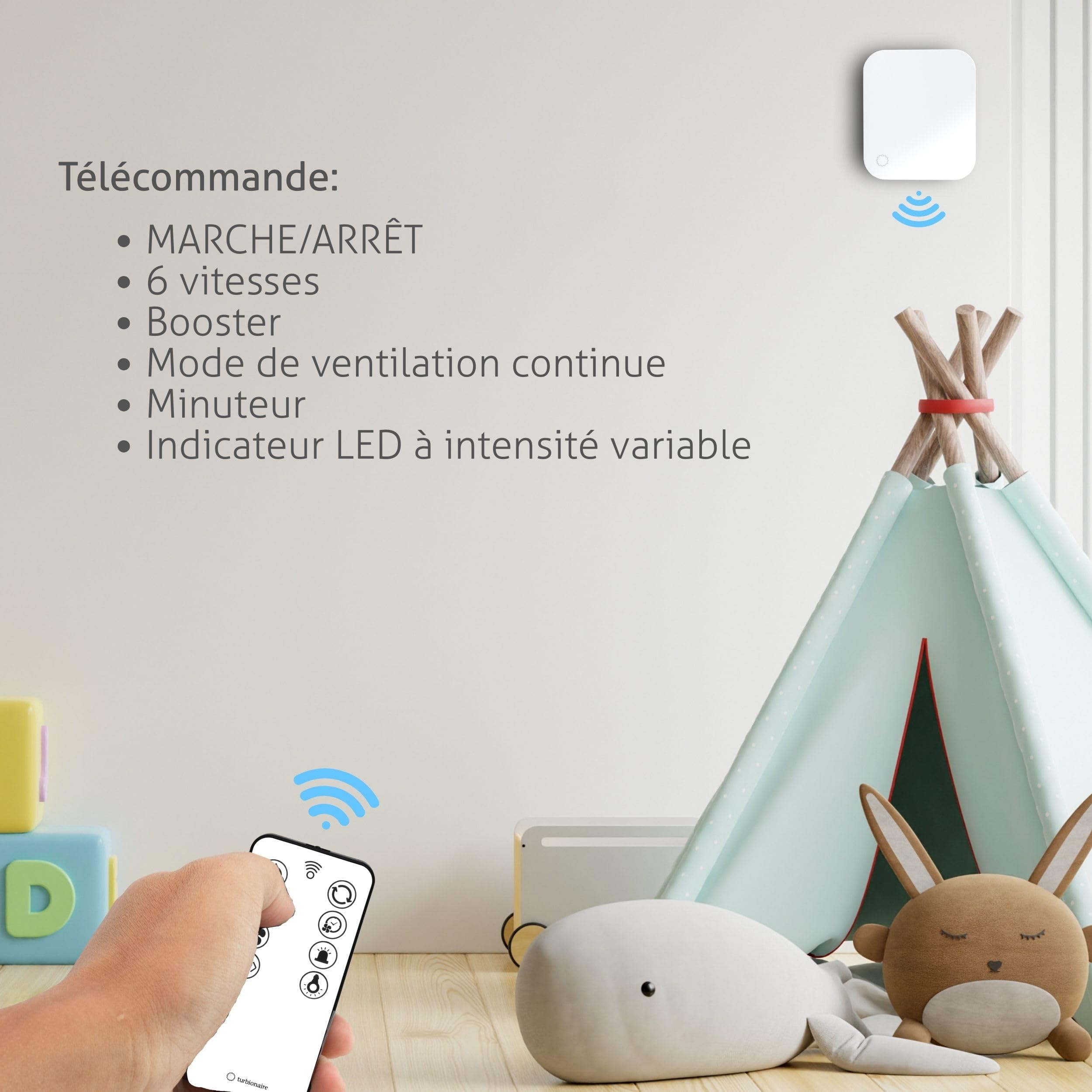 Turbionaire TREND PUR - Unité extérieure d’extraction et purification d’air, Filtres HEPA/carbone/poussière, télécommande, moteur DC brushless, 6 vitesses + boost, Ø100 mm, Garantie 3 ans.