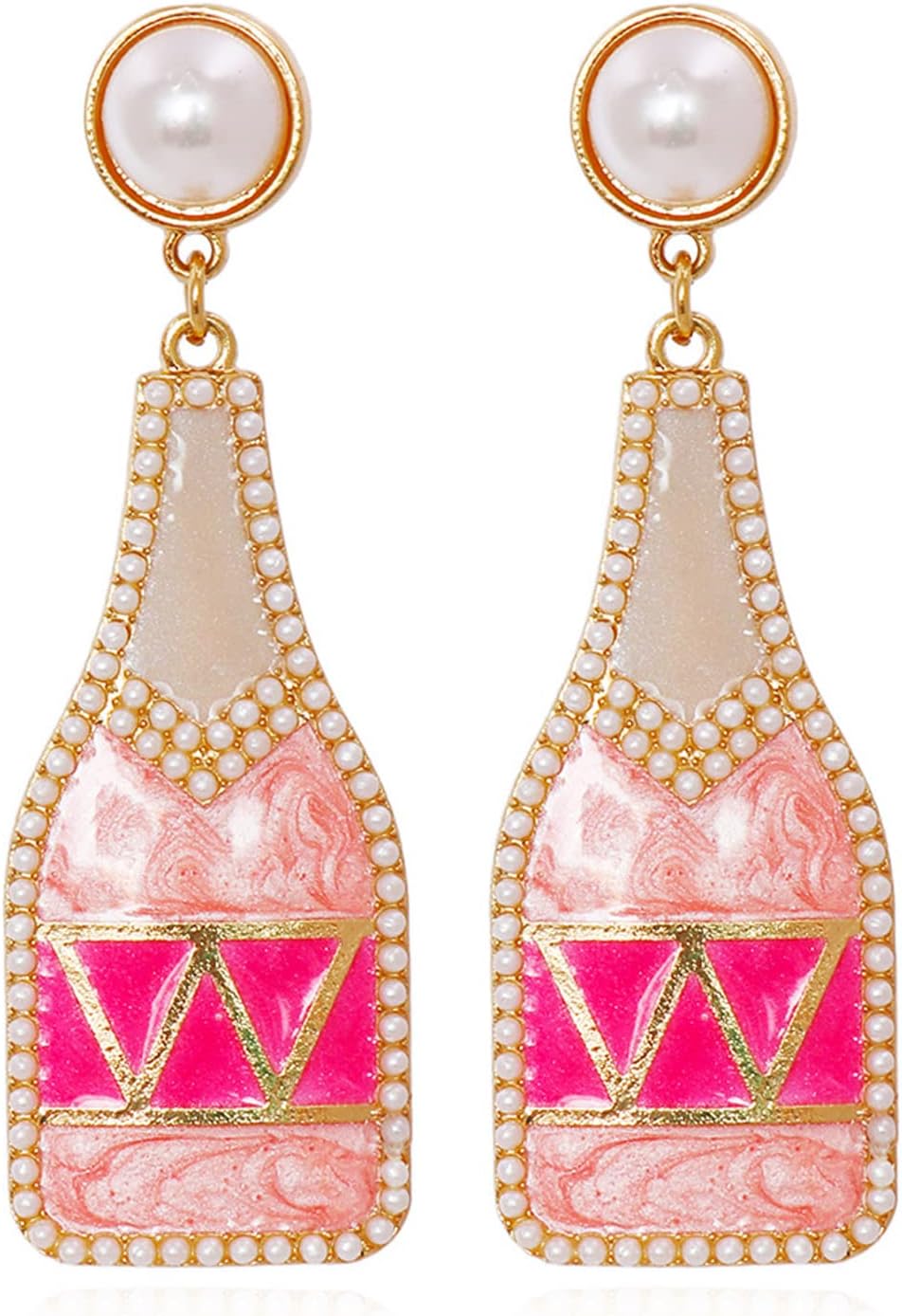 Champagne Bottle Earrings for Women Rhinestone Pearl Beaded