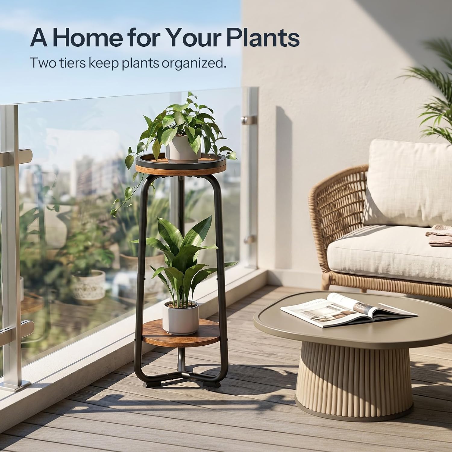 HOOBRO Plant Stand Indoor, 2-Tier 31.1" Tall Flower Storage Plant Shelf image 4