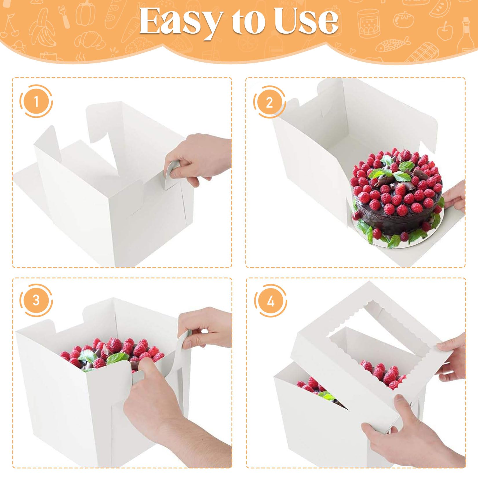 10 pezzi Scatola per torte 30x30x20 cm, Scatola per torte in cartone con finestra trasparente, Scatola per torte riutilizzabile in cartone (10, Bianco, 30 cm)