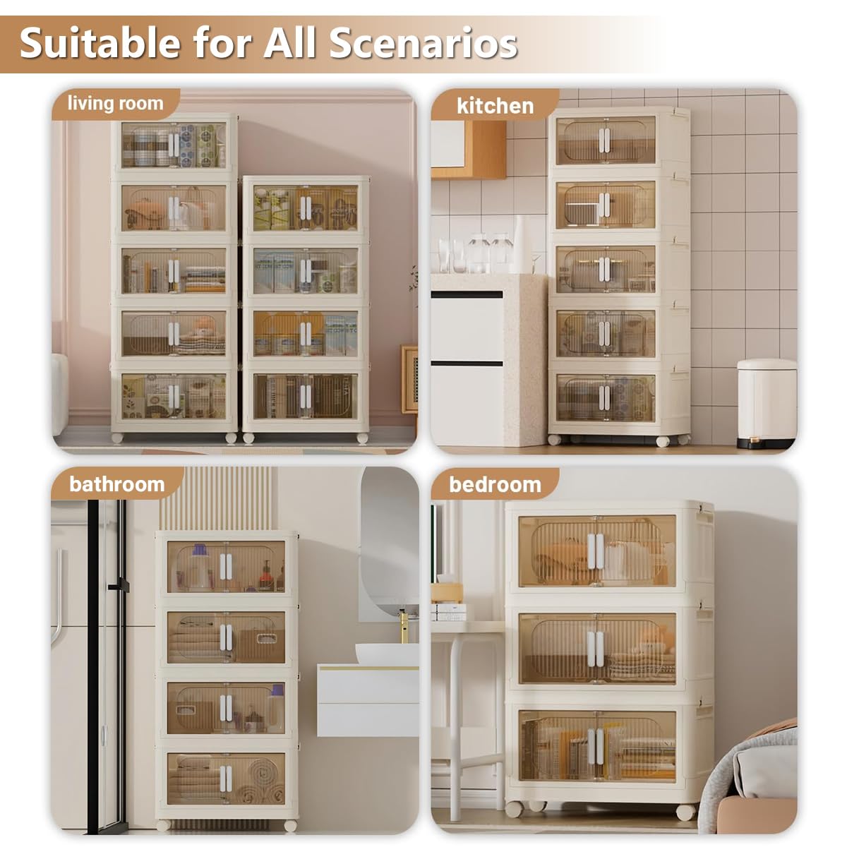 Meuble De Rangement Empilable 5 Niveaux Avec Portes Magnétiques Et Roues - Pour Salon, Chambre, Jouets, Vêtements - Blanc