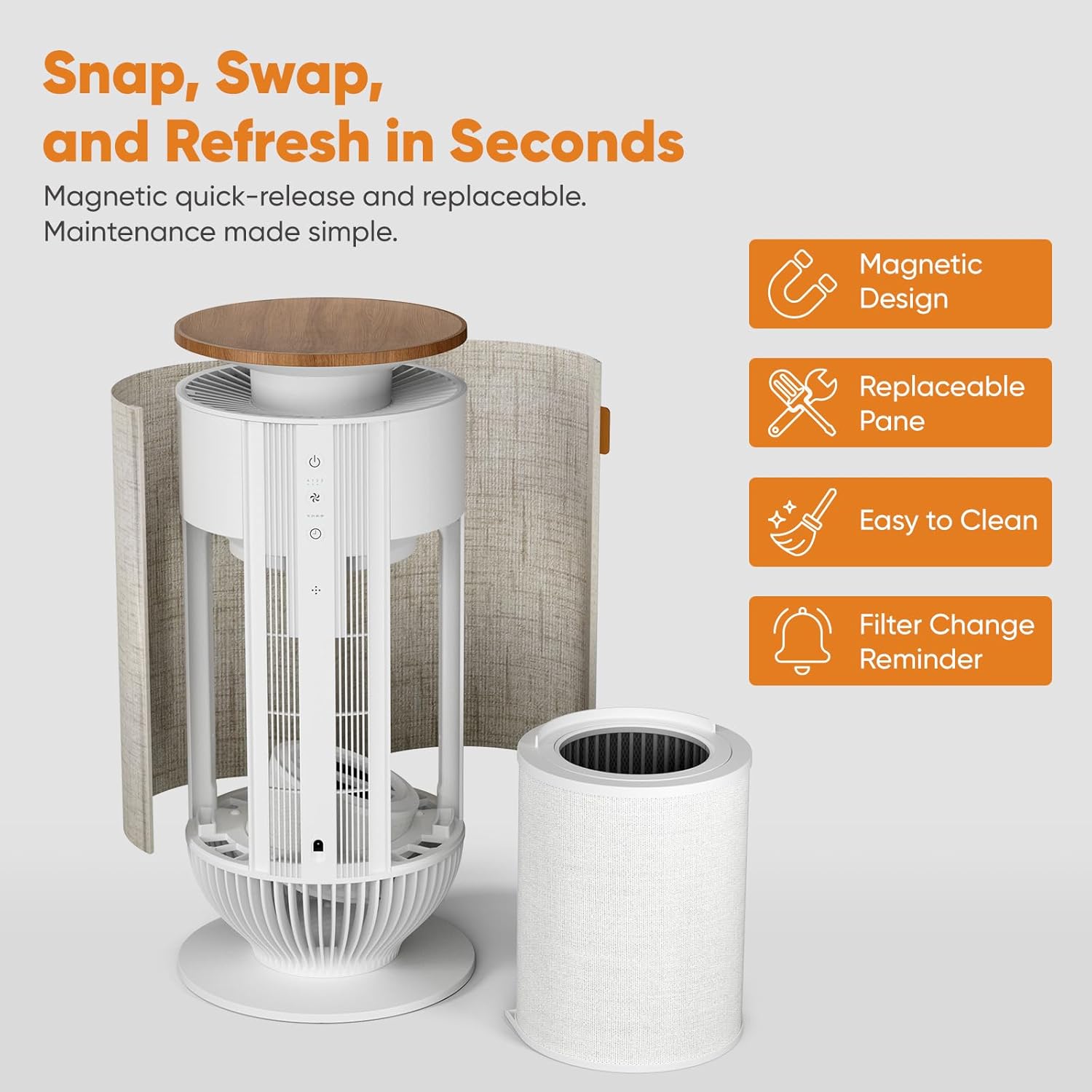 Petbobi Pet Air Purifier for Home Large Room, Dual H13 & H11 HEPA System, 7-Stage Defense for Heavy Fur & Odors, Fabric Furniture Design, Bite-Proof Cable, WiFi App, 275 CFM