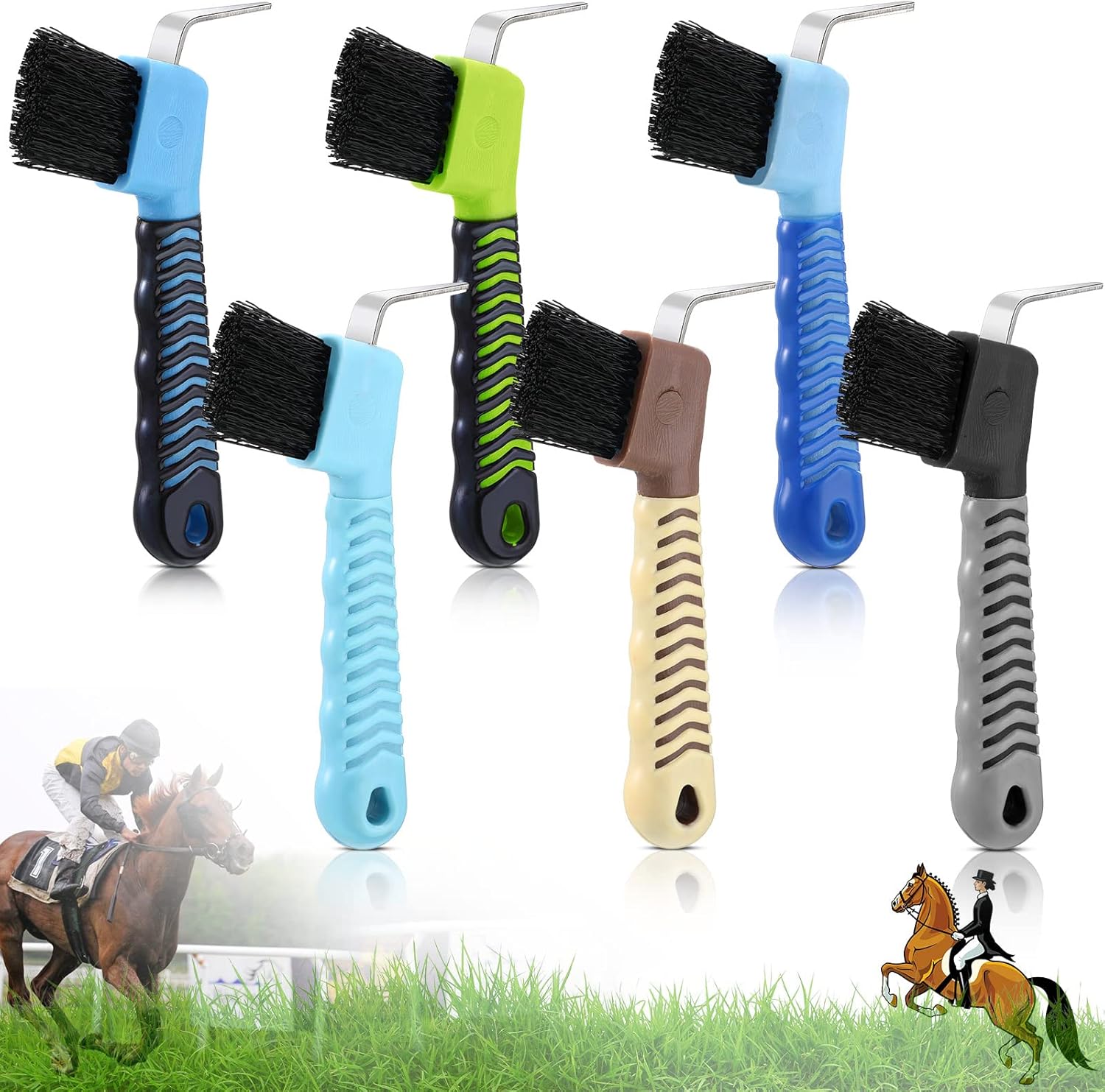 Eccliy 6 Pcs Horse Hoof Pick Brushes Portable Horse Picks with Comfortable Touch Rubber Handle for Cleaning and Grooming, 6 Colors : Pet Supplies