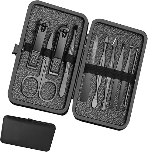 Hgliagtsmat Juego de manicura y pedicura de acero inoxidable, herramientas de corte de uñas personales, kit de aseo portátil de viaje con estuche de