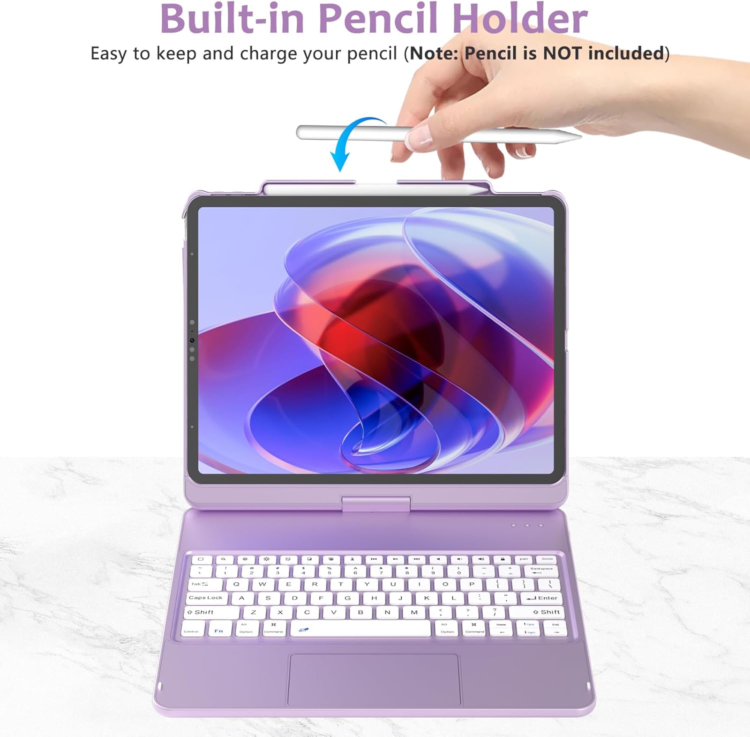 KBCASE Touch Keyboard Case for iPad Air 13 inch (M3/M2, 2025/2024)/for iPad Pro 12.9 inch 3rd/4th Gen 2018/2020, 360°Rotatable Case with Touchpad & Pencil Holder for iPad Air 13 inch (Light Purple)
