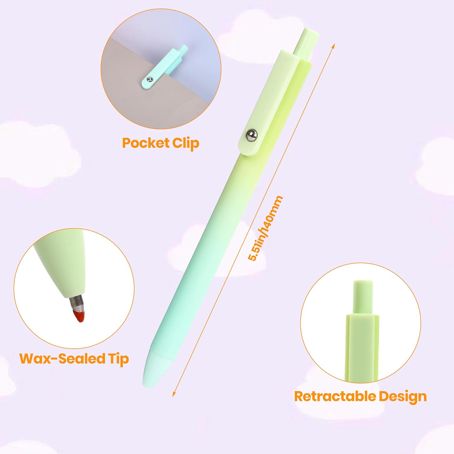 12 Pcs Retractable Black Gel Pens Pastel Gradient Barrel 0.7mm Medium Point image 3