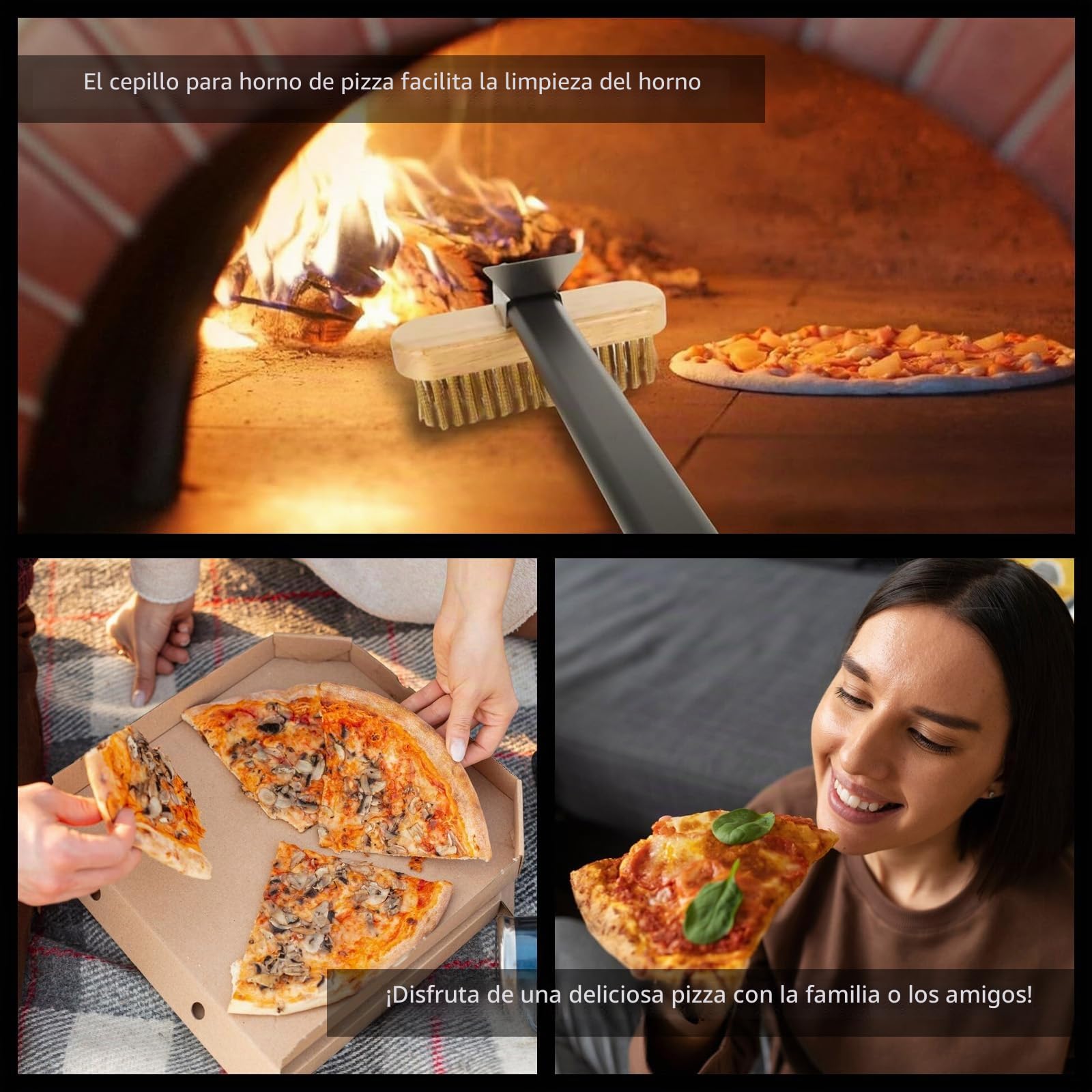Cepillo para horno de pizza, 130 cm, con rascador de acero, mango de aluminio extraíble y cepillo de latón, ideal para limpieza de hornos, piedras para pizza y barbacoas