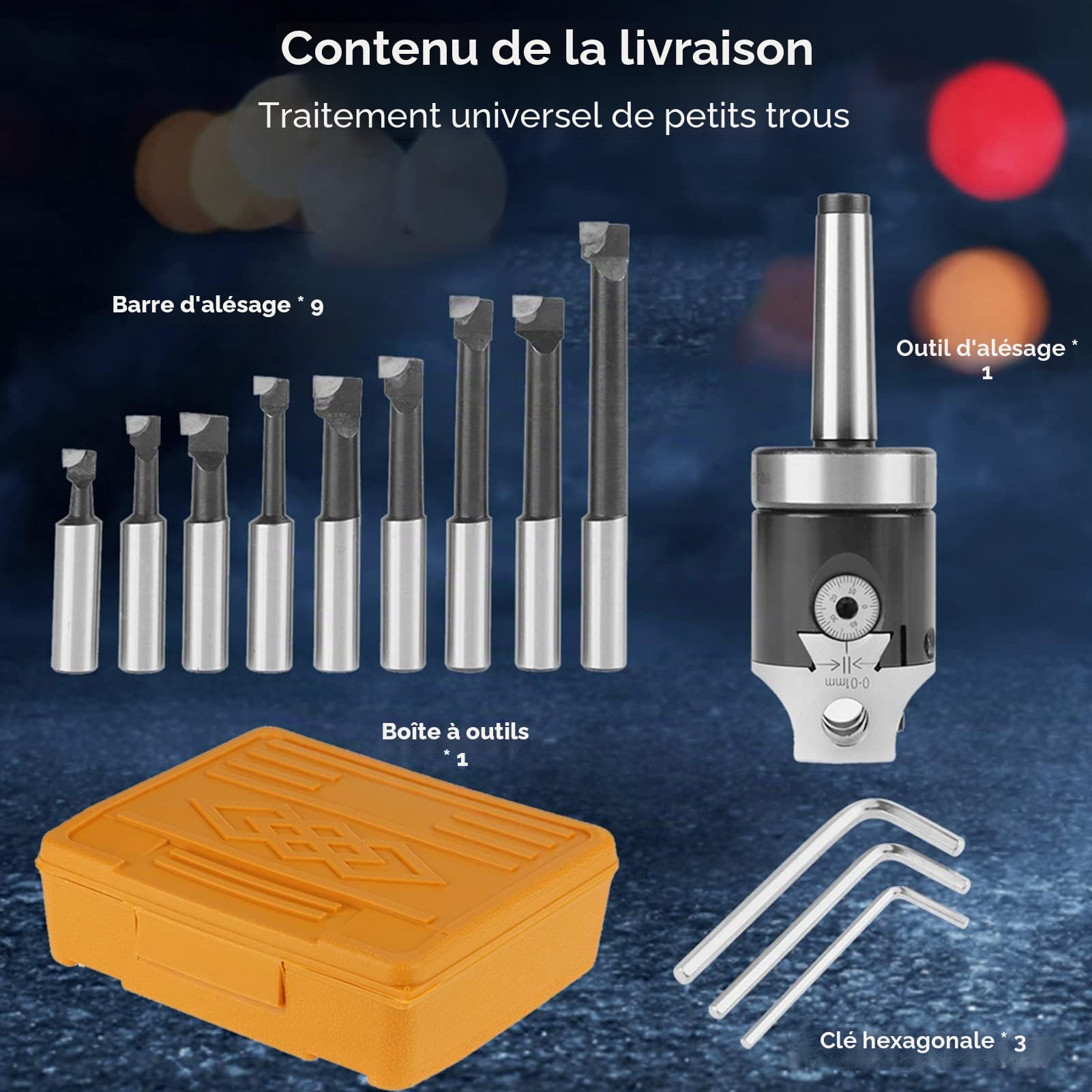 Lot de 12 Têtes D'alésage en Carbure de Tungstène Barres D'alésage MT2 à M10 F1 à 12 Tête D'alésage 50 Mm avec 9 Barres D'alésage 12 Mm Accessoires de Fraiseuse