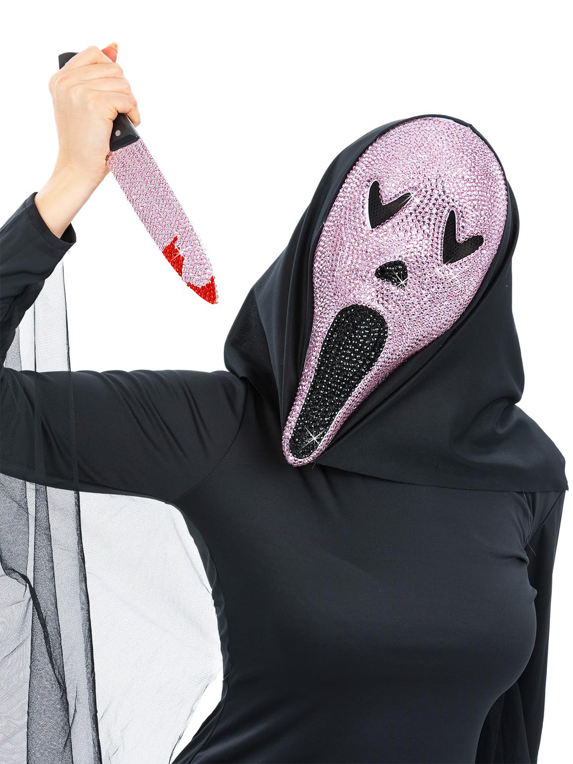 Smiffys Pink Jewelled Screamer Kit, Mask and Knife Set, Halloween Adult Female Costume, Scary Pink Jewel Horror Kit, Fancy Dress for Women, Mask and Accessories for Halloween Parties
