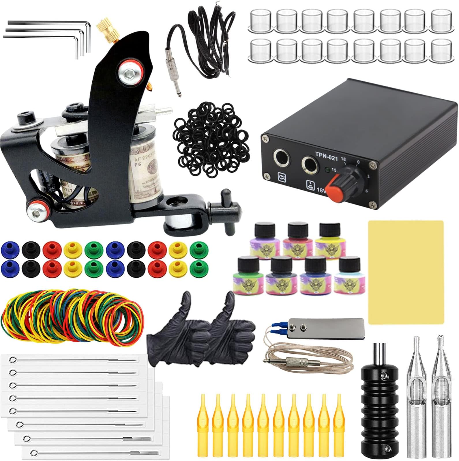 SOTICA Coil Tattoo Machine Kit, Complete Tattoo Kit Tattoo Gun Kit Coils Machine Kit with Tattoo Power Supply Tattoo Foot Pedal Tattoo Needles Tattoo Ink for Permanent Makeup Tattoo Supplies