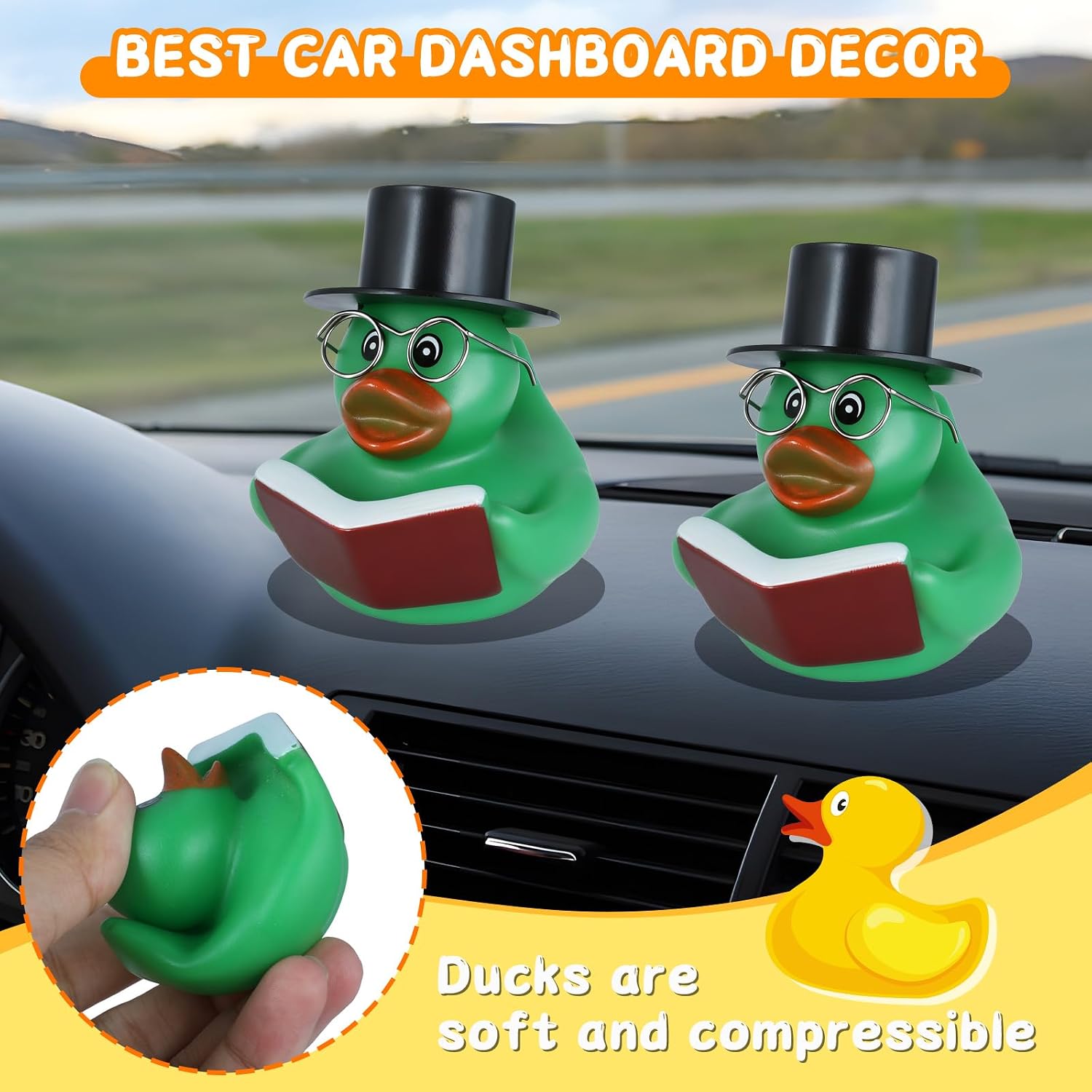 Green Reading Rubber Duck with Hat, Sunglasses, Book image 3