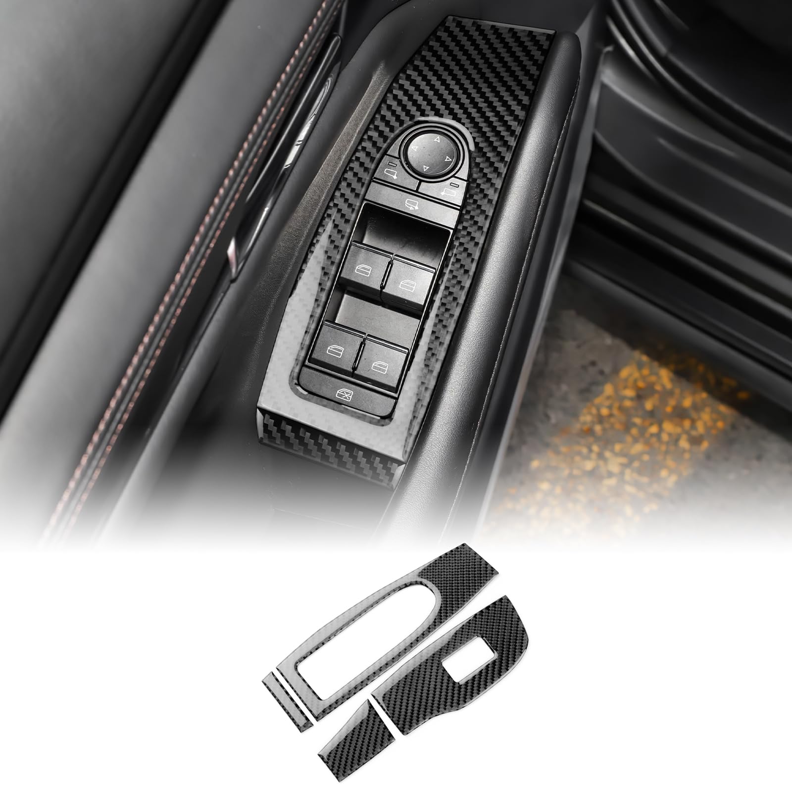 KUNGKIC Pannello di copertura del pulsante del regolatore del finestrino dell'auto in fibra di carbonio per porta anteriore per Mazda 3 Axela 2019 2020 2021 2022 2023 2024 2025 Accessori interni auto