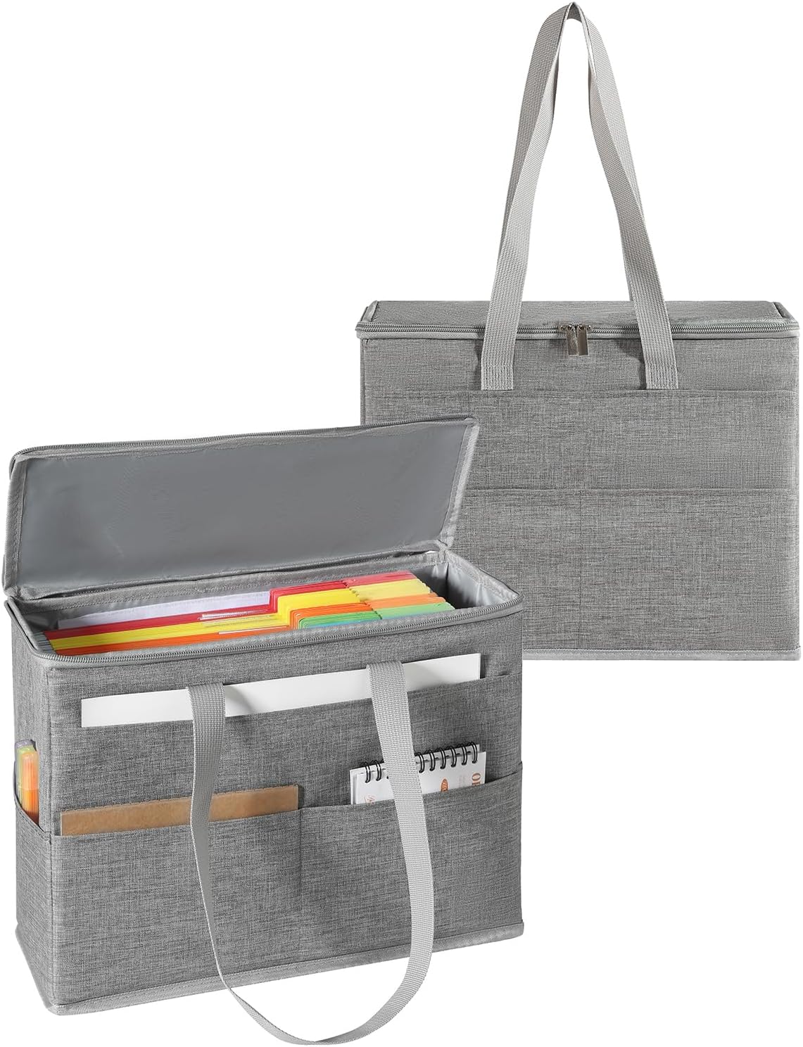 Qozary 2 Pack File Folder Organizer Box-Hanging File Tote Bag With Lids, Collapsible Portable Filing Organizer Box With Handle, Document Storage Bag For Office,Home,Travel, School