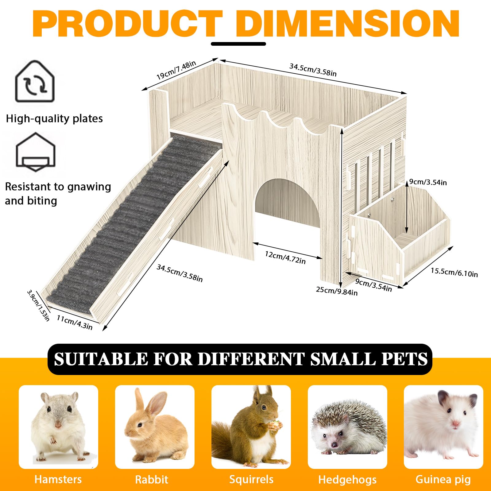 Guinea Pig Hideout House, Wooden Guinea Pig Castle with Feeding Basin - Image 2