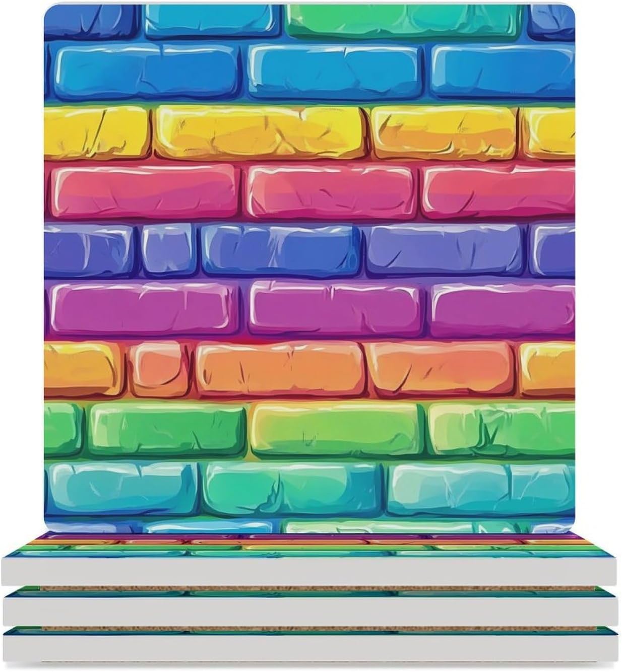 Colorful Brick Concrete Coasters for Drinks Square Table Coasters Set Cup Mats with Cork Base