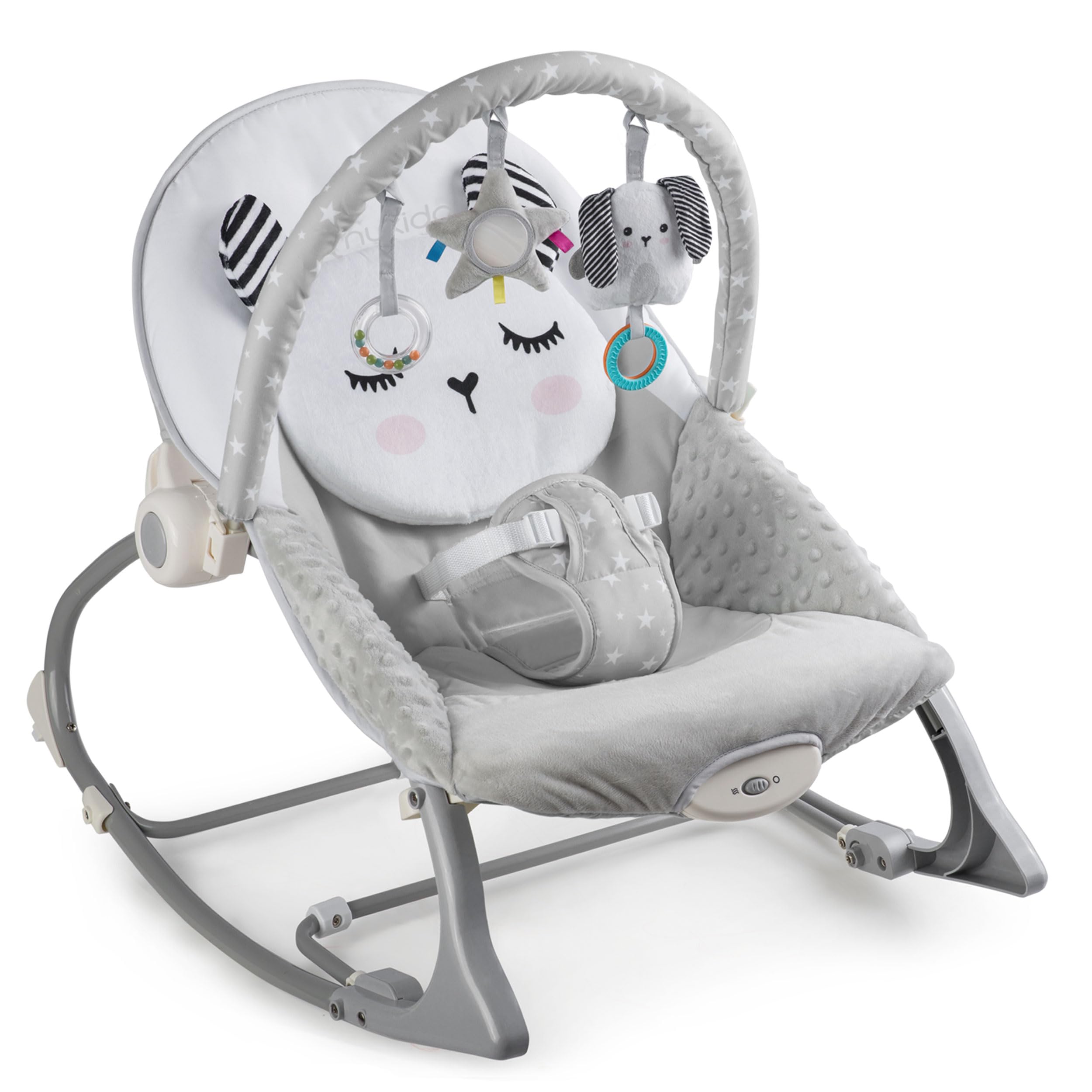 Nukido Sdraietta Neonati - Dondolino con Vibrazione e Giochi - Piedini Antiscivolo - fino a 18 kg Grigio