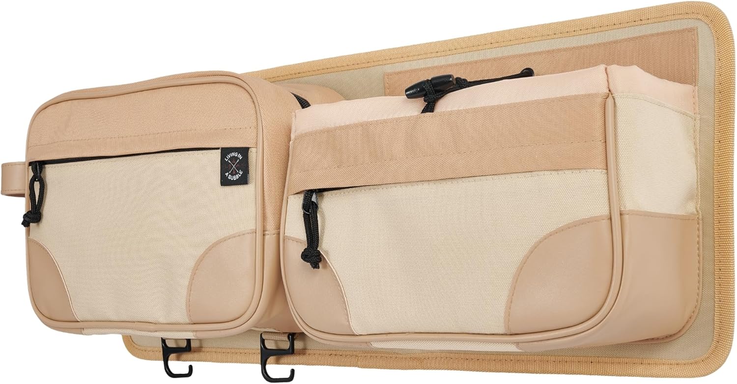 Living in a Bubble Wall Storage Organizer for Travel Trailer, Campervan, RV, and Motorhome - Durable Interior Wall-Mount Adhesive Storage Solution & Space Saver - Forest (Beige)