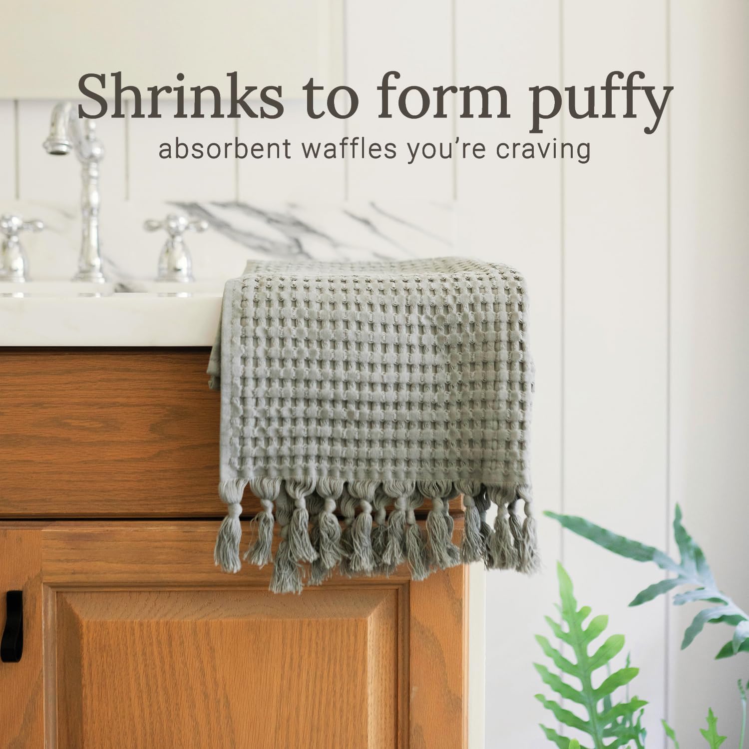 GILDEN TREE Decorative Waffle Hand Towels for Bathroom, 20x35 Large, Quick Drying Fingertip Towel, 2 Pack, Modern Style (Sage Grey)