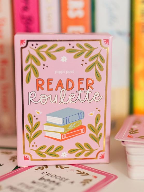 Pippi Post Reader Roulette Card Game, 54 Prompt Cards to Choose Next Book | 54 Reading Prompt Cards, Book Lover Gift, TBR Picker Deck, Gold Foil Storage Box