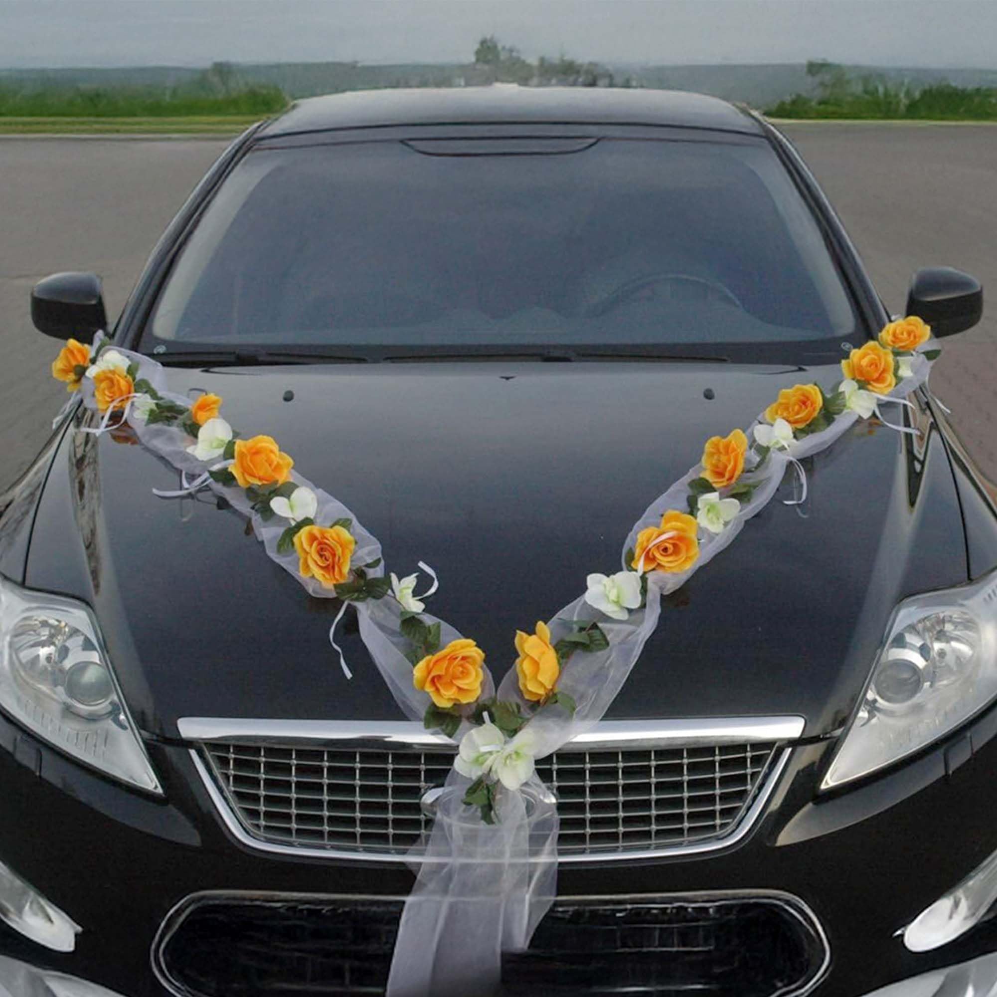 Autoschmuck Guirlande de roses pour voiture, Décoration de mariage Rose Orchidee Gelb/Weiß