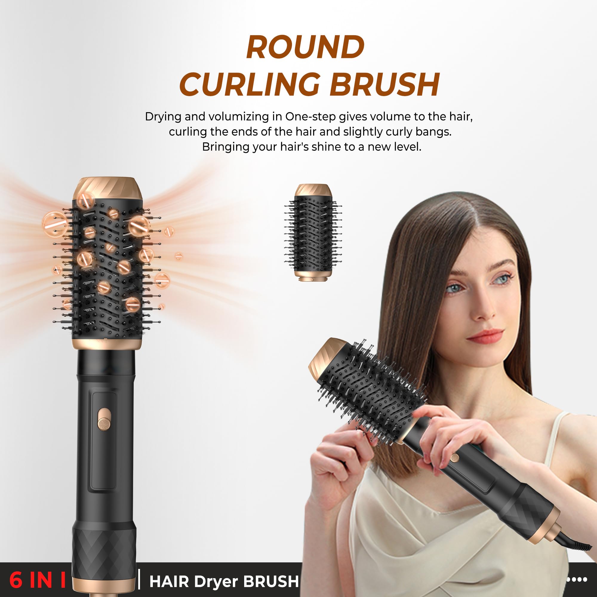 Hairstyler 6 w 1 Air Styler, 1000 W, okrągła suszarka do włosów, do stylizacji i suszenia z lokówką powietrzną, okrągłą suszarką do włosów, szczotką do suszarki, szczotką z ciepłym powietrzem