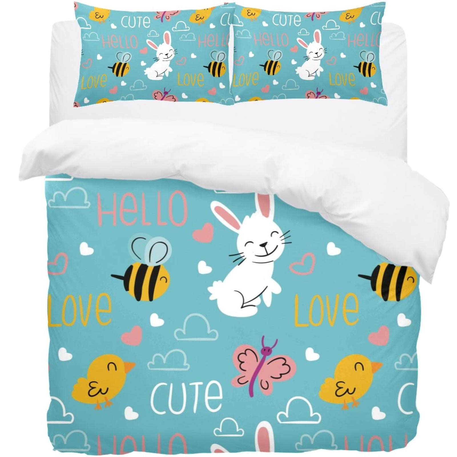 Parure de lit Supersoft avec housse de couette et taies motif lapin et abeille