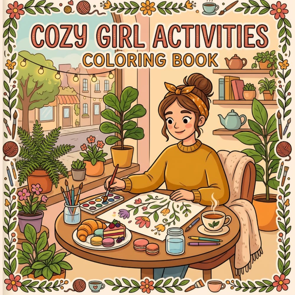 COZY GIRL ACTIVITIES: Hygge Inspired Coloring Book with Cute Lifestyle Scenes, Cozy Daily Moments, Wellness Illustrations, and Stress Relief Pages for Relaxation and Mindfulness