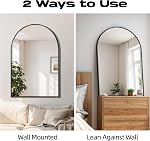 BONEWEI Arched Miroir de salle de bains 26x38 inch, Miroir mural noir, Miroir de mur avec cadre en aluminium, Miroir Vanity suspendu ou penché contre mur pour salon, chambre, salle de bains et entrée