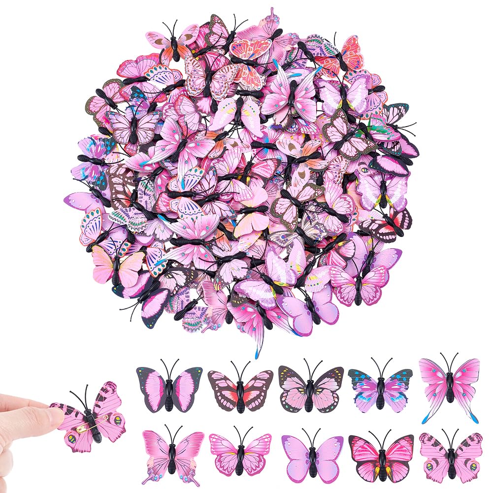 Papillons artificiels en PVC avec épingles à nourrice pour décoration de maison et bureau, x100