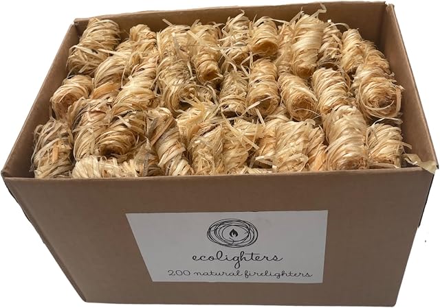 200-Natural Firelighters for Wood burners, Fire lighters, firelighter for stove, Bbq cooking, Natural wood wool fire starters for Stove-Barbecue Burner, BBQ,fire pit, 200