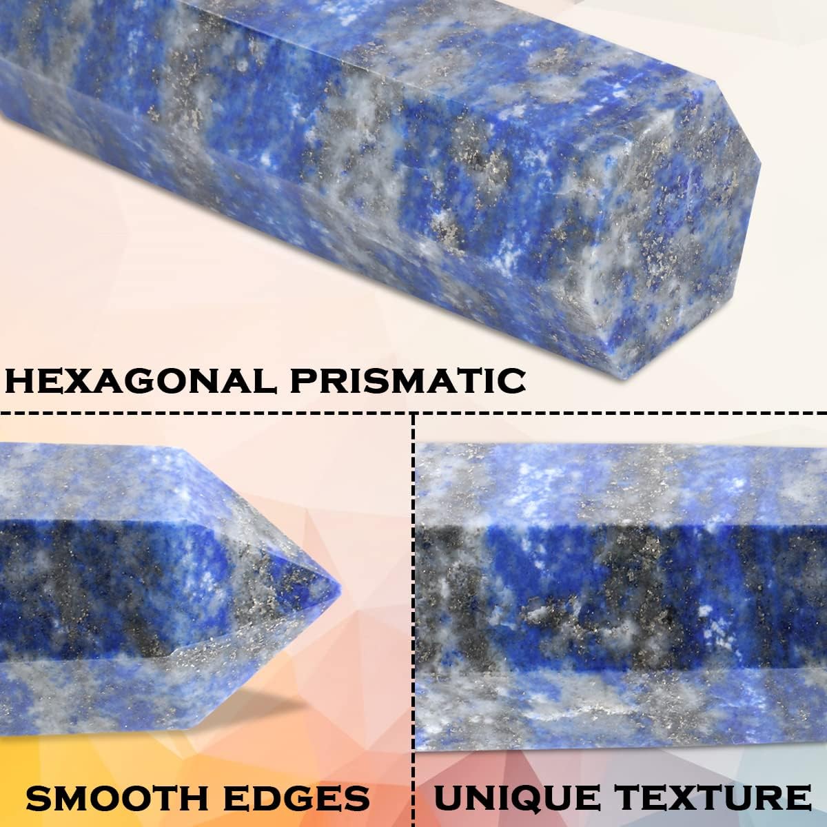 CASMON Black Obsidian Wand 3.2”-3.5” Healing Crystal Tower, Natural Large 6 Faceted Prism Point Wand Stone with Gift Box (Lapis Lazuli, 85-90mm) image 3