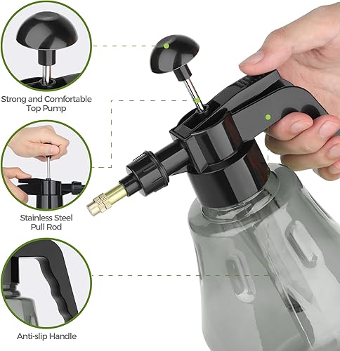 Miniatura 6 de T4U Botella pulverizadora de niebla fina de plástico gris de 1 litro, pulverizador de planta a presión de mano con bomba superior, regadera con