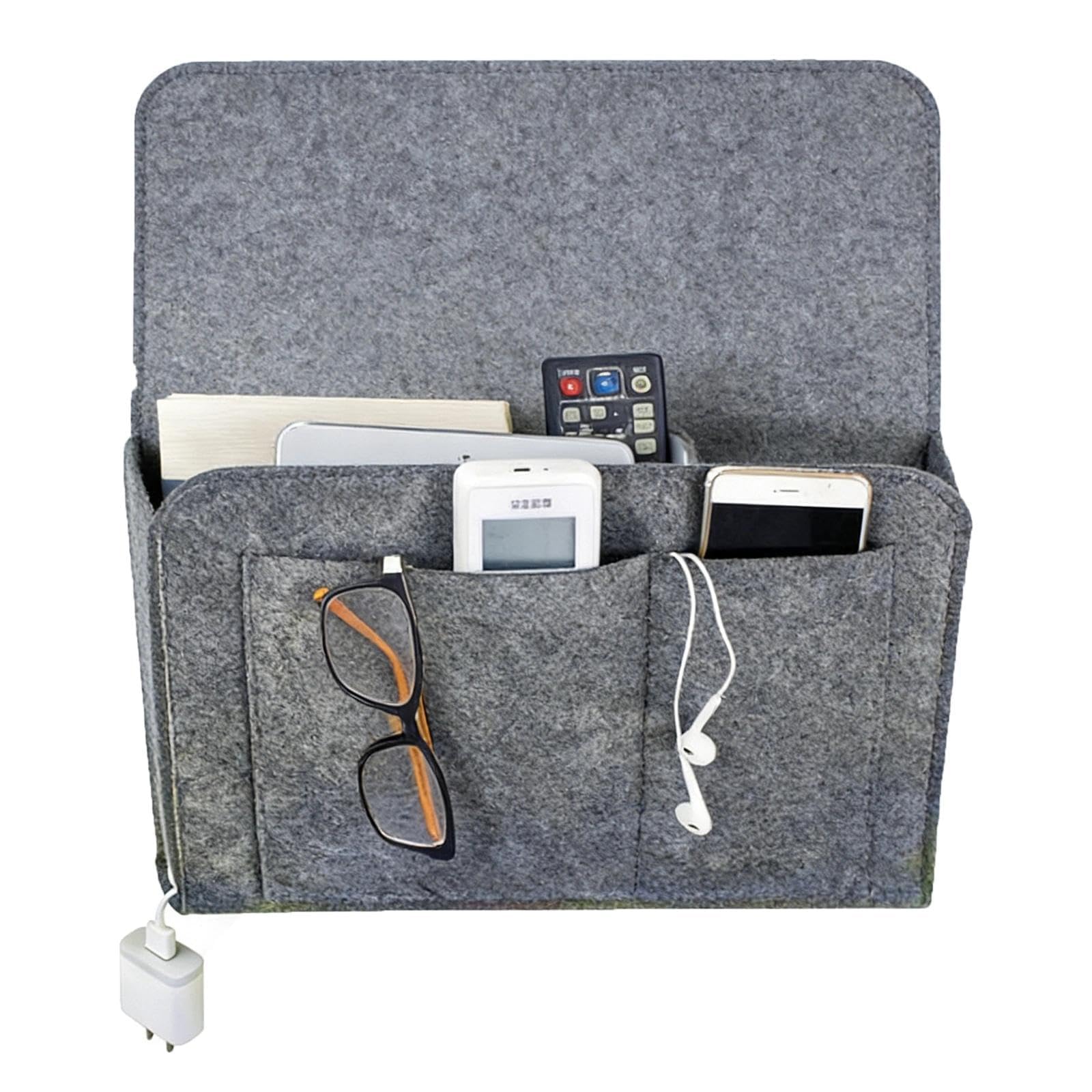 Dryxog Felt Bedside Storage Hanging, Bedside Table Organiser Caddy, Hanging Organiser, Multi-Compartment Bag for Books Phones Remotes Perfect for Dorms Bunk Beds Sofa Use (Gray)