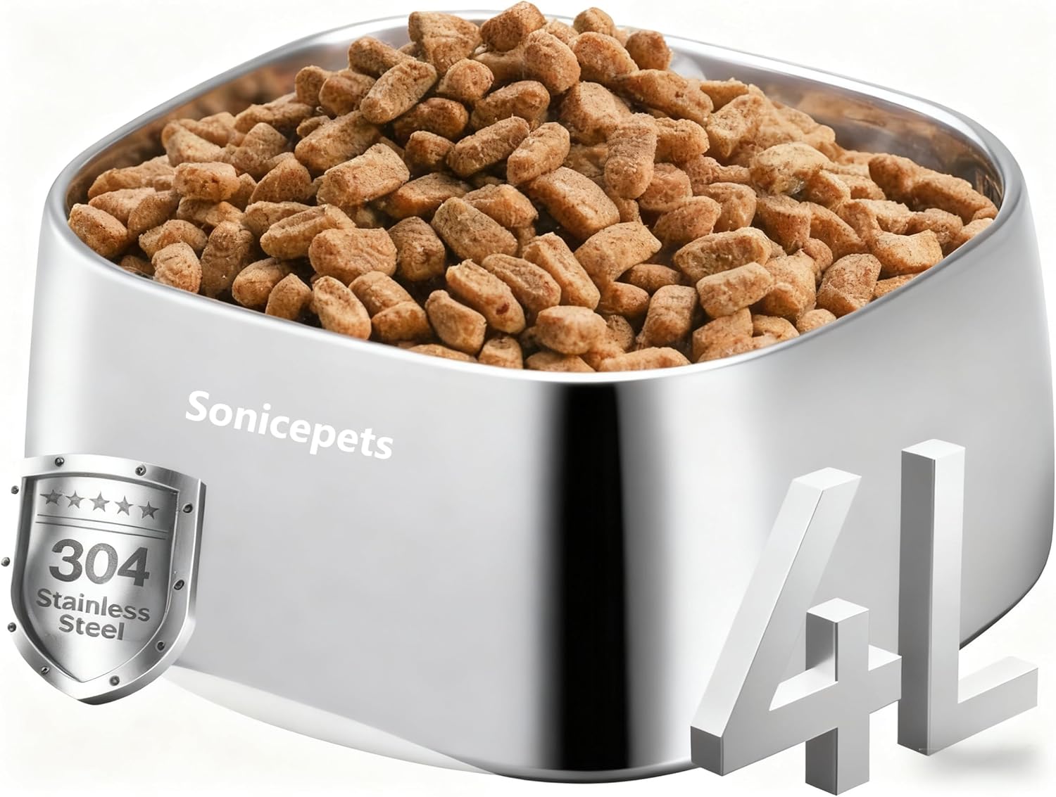 4L/135oz Large Stainless Steel Dog Bowls, Dog Water and Food Bowl with Non-Slip Base, Pet Bowls Easy to Clean, Indoor Outdoor Use, Silver