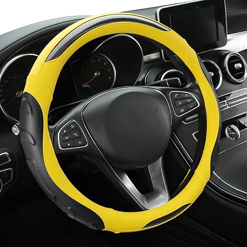 Miniatura 10 de Ergocar Funda deportiva para volante, transpirable, antideslizante, de fibra de carbono y piel de microfibra, protector de volante de automóvil de