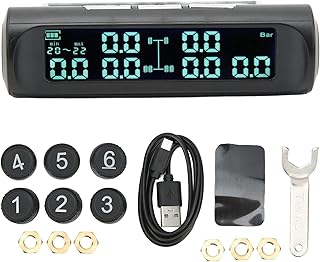 6 Wheel Tire Pressure Monitoring System, DC 5V LCD Display Trailer TPMS with 6 Sensors Long Sensing Distance, Accurate Alarm Sound Warning, for RV, Trailer, Motor Home, Truck
