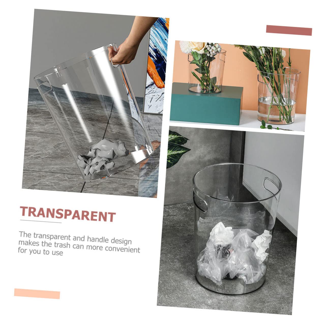 Transparent Waste Basket with Handle Versatile Desktop Garbage Can for Home Office Kitchen Creative Storage for Easy Organization φ