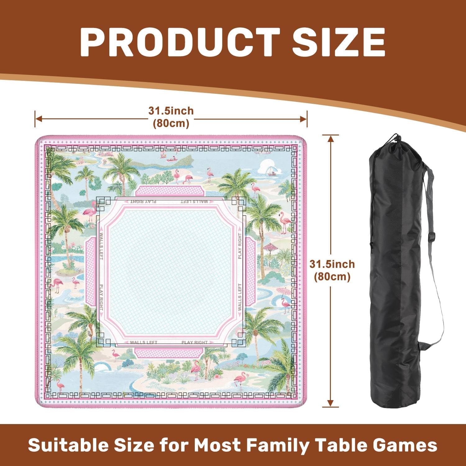 Mahjong Mat 31.5" x 31.5" Tropical Palm Tree Pastel Pink Blue Accents Non-Slip Noise Reduction Mahjong Tiles Table Cover for Dominoes Poker Card Board and Tile Games