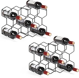 Set of 2 3-Tier Stackable Wine Racks 14 Bottle Freestanding Metal Wine Bottle Rack, Tabletop Wine Holder Stand for Cabinet, Pantry, Wine Bottle Storage - Black