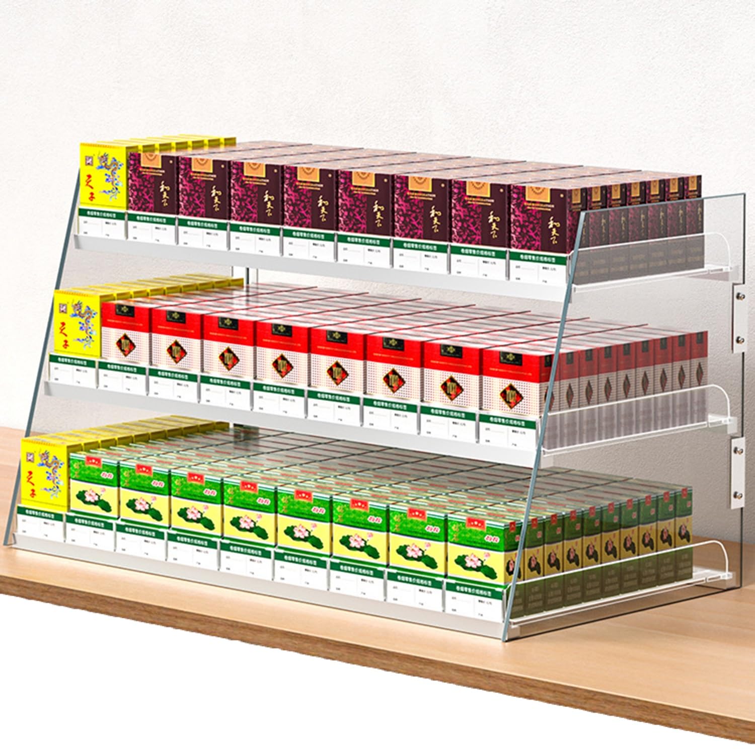 Espositore automatico for sigarette, supporto da parete in acrilico o supporto da banco for espositore for tabacco da supermercato e negozio al dettaglio(3 floors 130packs)