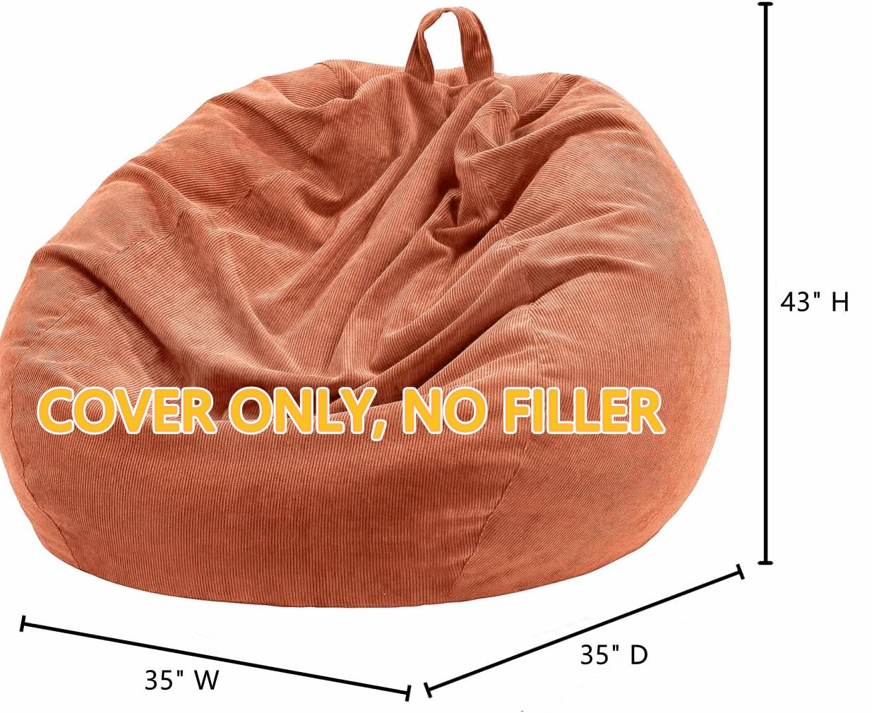 Nobildonna Bean Bag Chair Cover (No Filler) for Kids and Adults. Extra Large 300L Bean Bag Stuffed Animal Storage Washable Soft Premium Corduroy Stuffable Bean Bag Cover (Sandy Brown) - Image 4