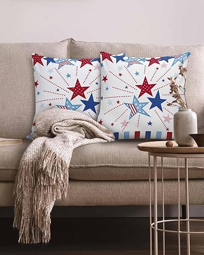 Miniatura 2 de MAIANNE Pack of 2 Cotton Throw Pillow Covers, Blue and Red Stars Independence Day 4th of July Stripes Soft Square Pillow Covers Home Decoration