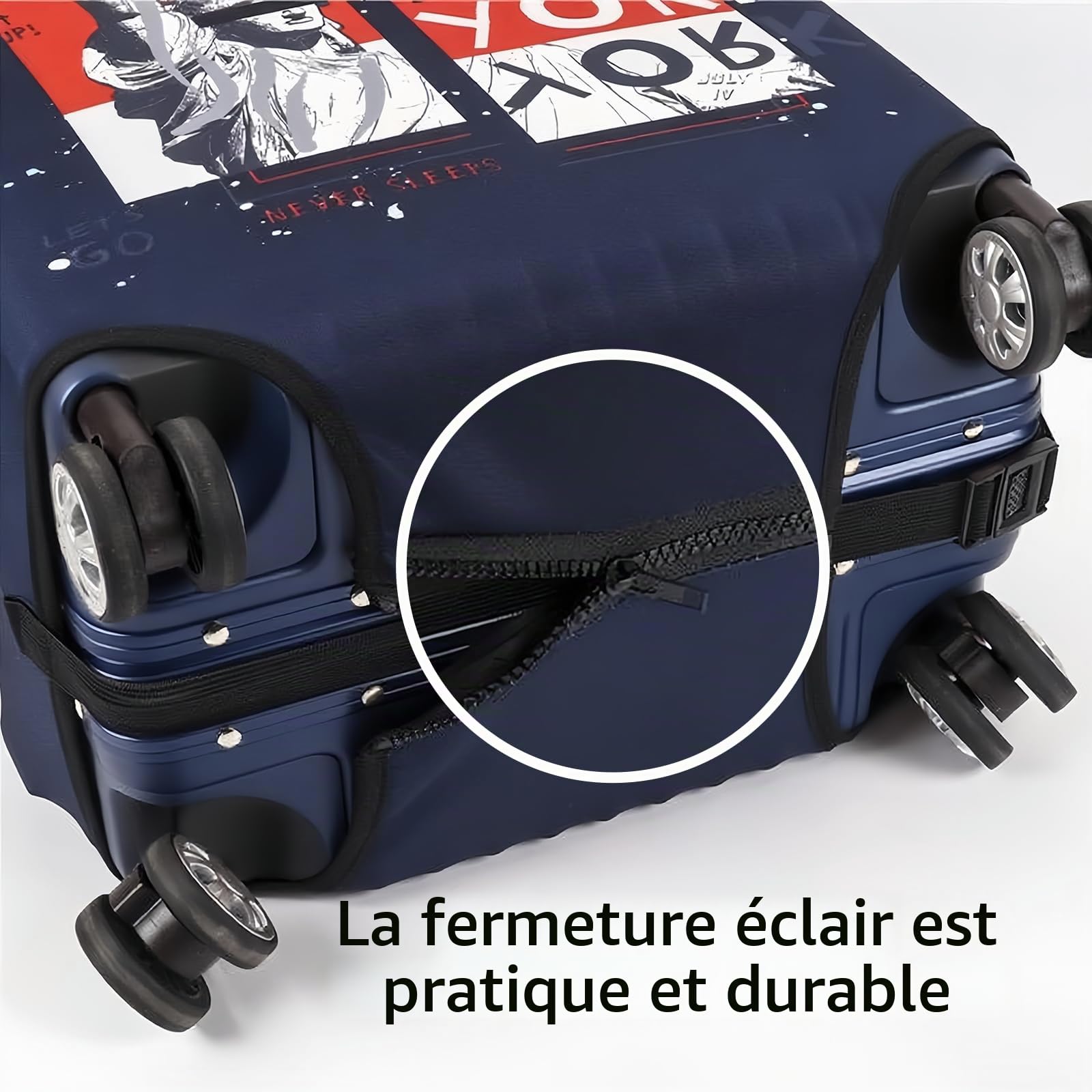 Housse de bagage personnalisée, protection de valise de voyage personnalisée avec photo, texte et design, élastique double face, lavable, résistant à l'eau, convient à la plupart des tailles de