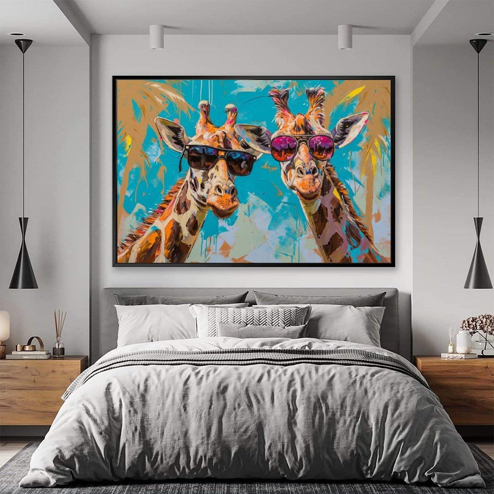 Amazon.co.jp: 絵画 サングラスをかけた2頭のキリンインテリア 絵画