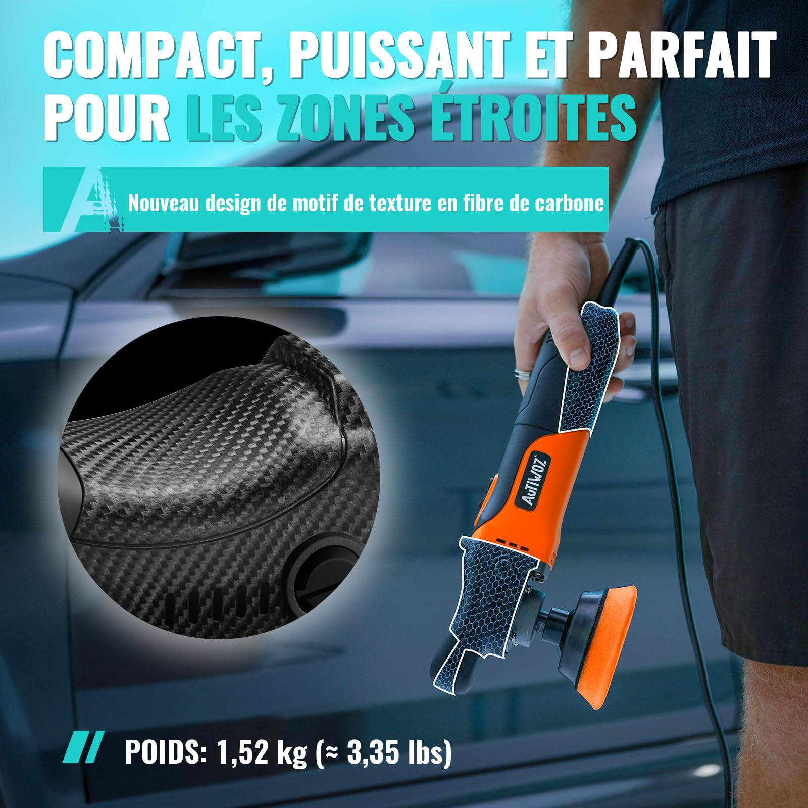 AUTIWOZ Mini Polisseuse Voiture Set, Petite Polisseuse Rotative 630W