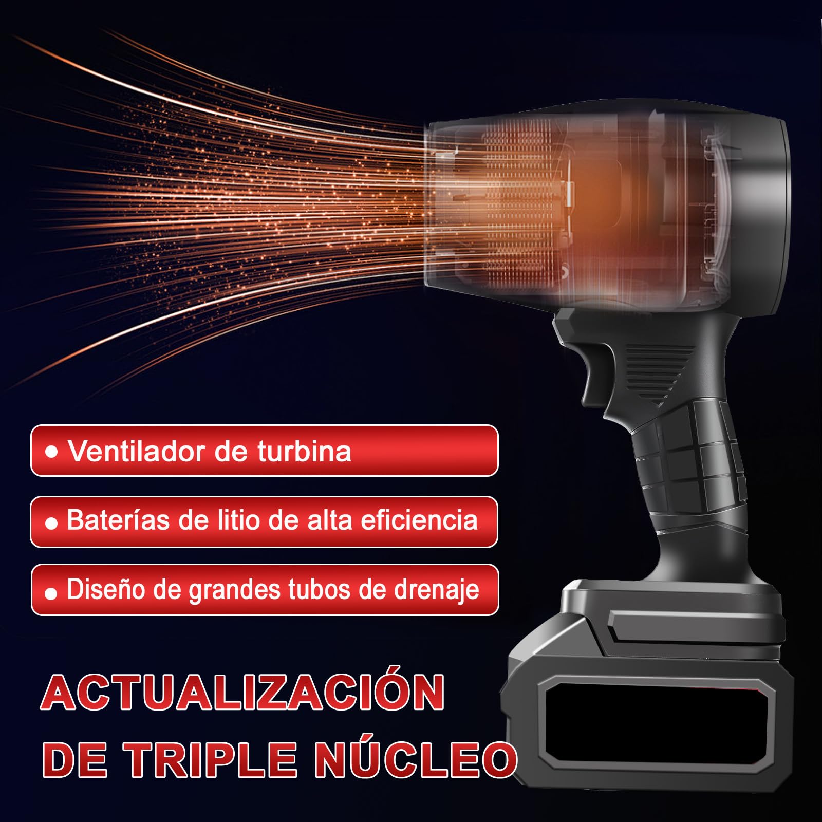 Turbo Soplador De Hojas Inalámbrico, 800W 35000rpm Potente Soplador De Aire PortáTil Mini Soplador Turbo De Mano Con 1300mah Batería, Secador De Coche Para Jardín, Coche, Patio, Nieve