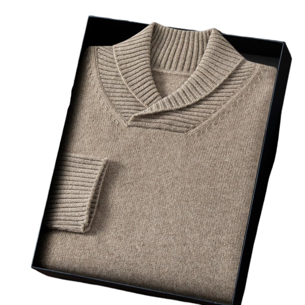 Pull en cachemire monochrome de luxe avec col épais et revers tricotés