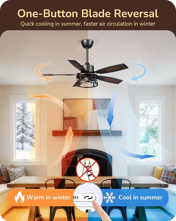 EDISHINE 42" Farmhouse Ceiling Fans with Light and Remote,10%-100% Dimmable by EDISHINE - Used condition - Image 5